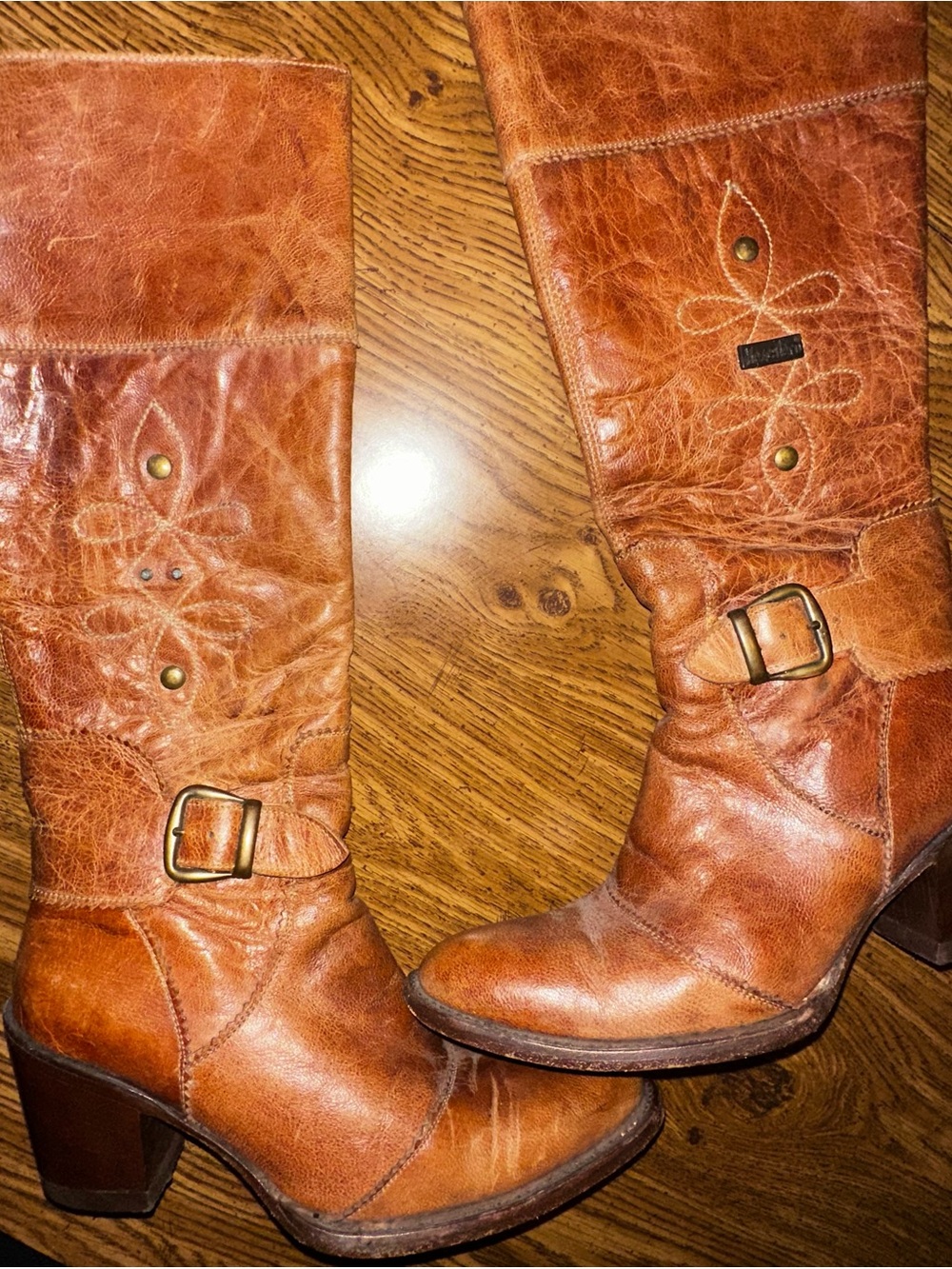 Mezcalero Distressed Leather Western Cowboy Boots Brown Embroidered Size 6.5